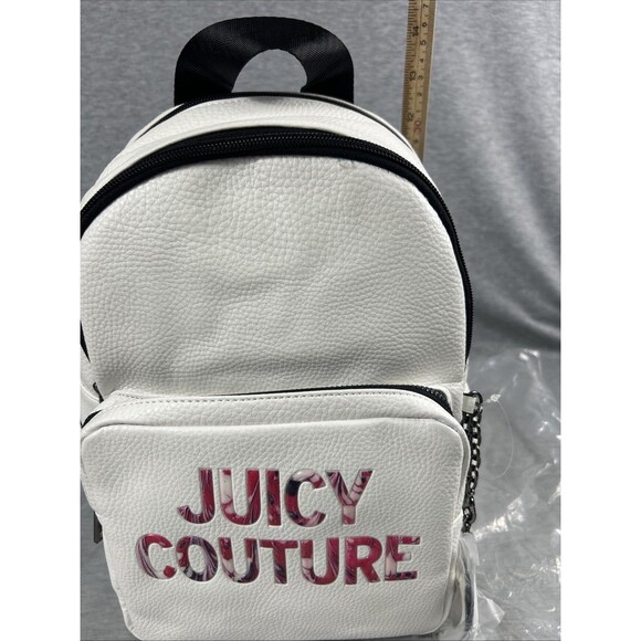New Juicy Couture All Nighter White Charm Logo Backpack Travel Purse - Picture 10 of 13